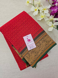 Red with Green Lakshadeepam Pattern Kanchi Cotton Sarees