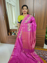 Semi Tussar Checks with Emboridery Saree - Pink