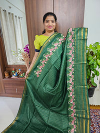 Semi Tussar Checks with Emboridery Saree - Green