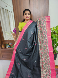 Semi Ghicha Shibori Printed Saree - Black with Pink