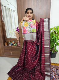 Handwoven Mangalagiri Pattu Saree Big Checks with Mix and Match Pure Tussar Blouse - Maroon