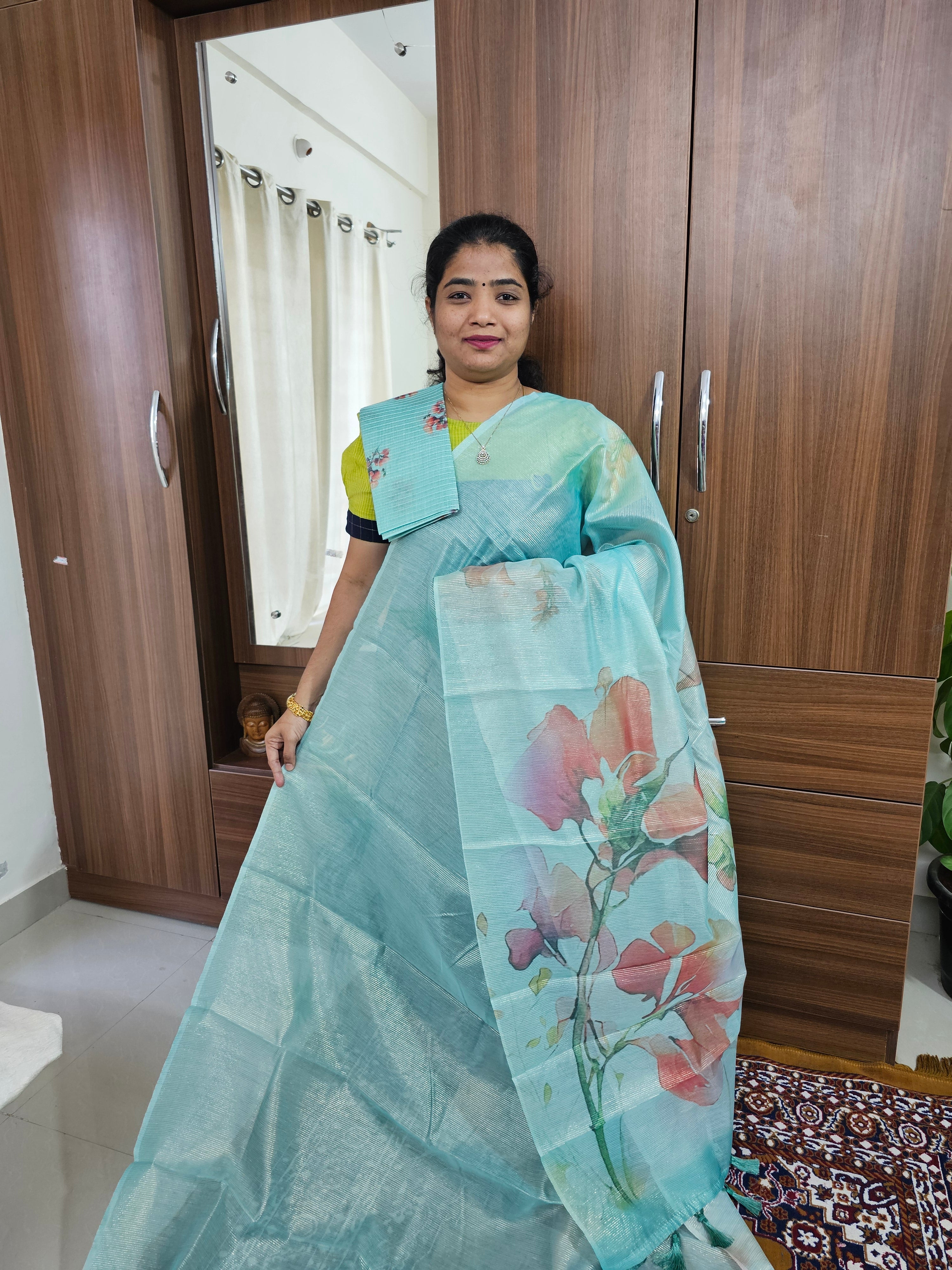 Tissue Saree - Blue – Looms Legacy