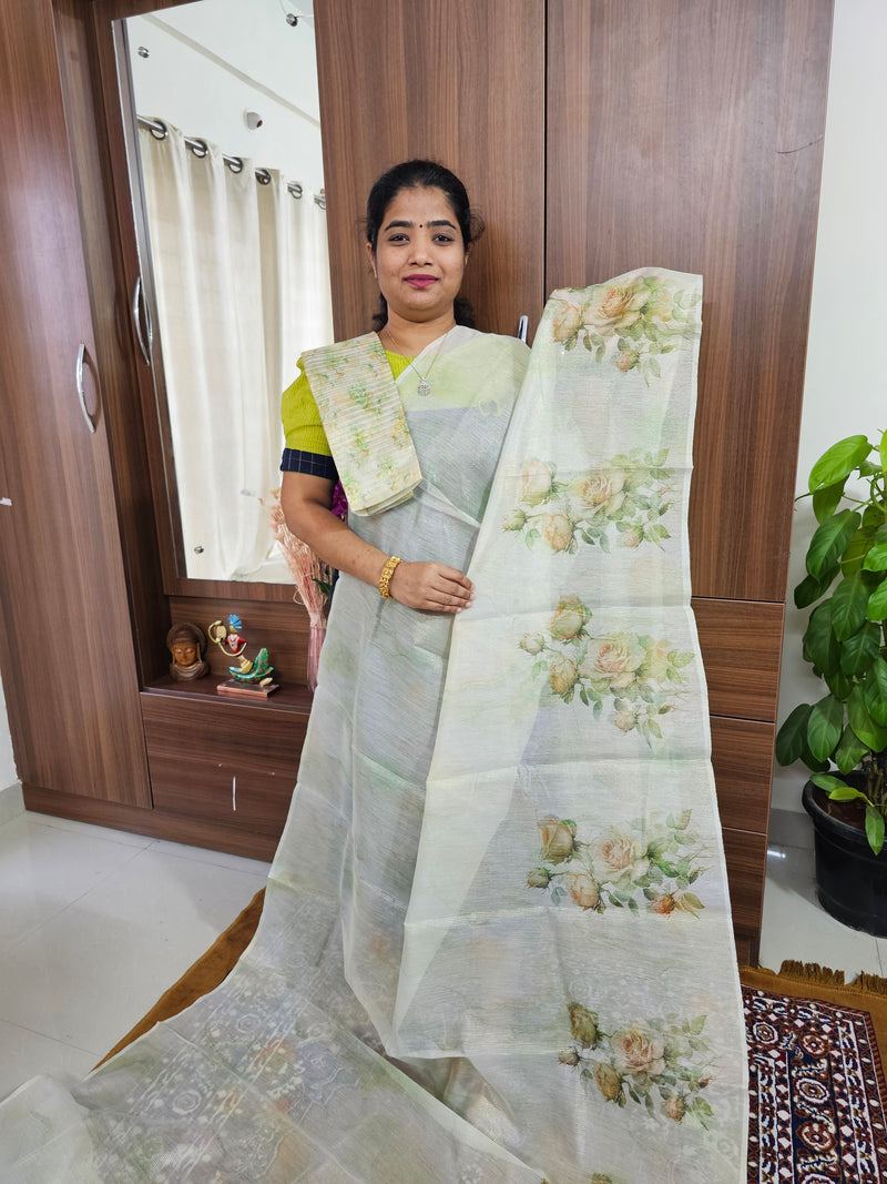 Tissue Saree - Lime Green