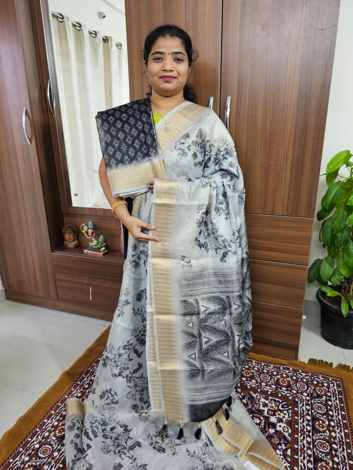 Tissue Saree - Black and White