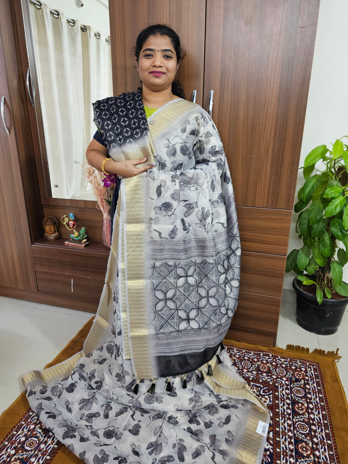 Tissue Saree - Black and White