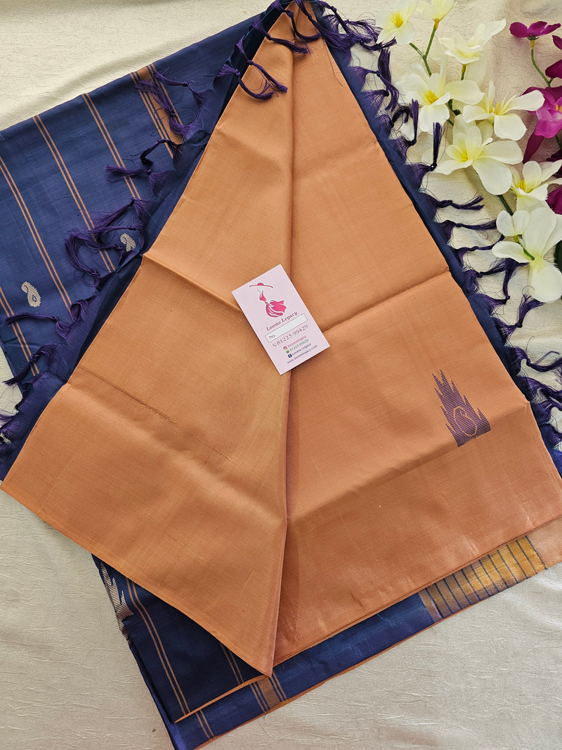 Brown and Peacock Blue Pallu Chinnalampattu Saree with Blouse