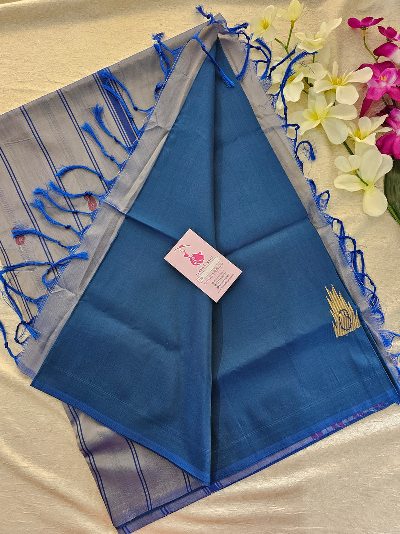 Peacock Blue and Grey Chinnalampattu Saree with Blouse