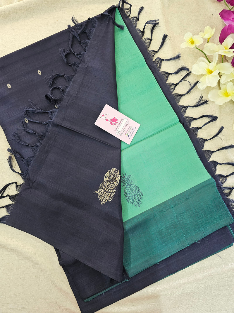 Sea Green with Dark Blue Border Chinnalampattu Saree with Blouse