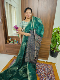 Linen Cotton with Ajark Pallu - Green with Black