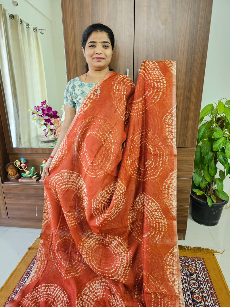 Linen Cotton with Ajark Pallu - Orange with Black