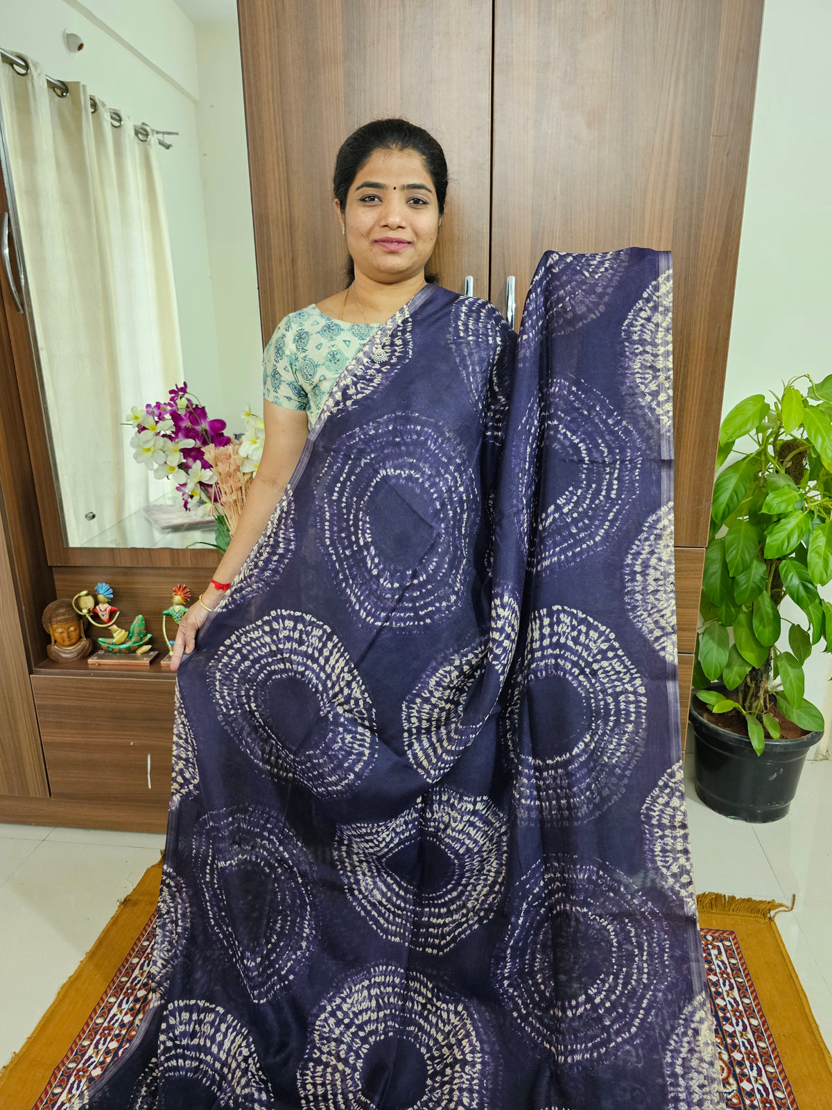 Linen Cotton with Ajark Pallu - Violet with Black