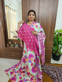 Silk Georgette Saree with Soft Zari Weaving Checks - Pink