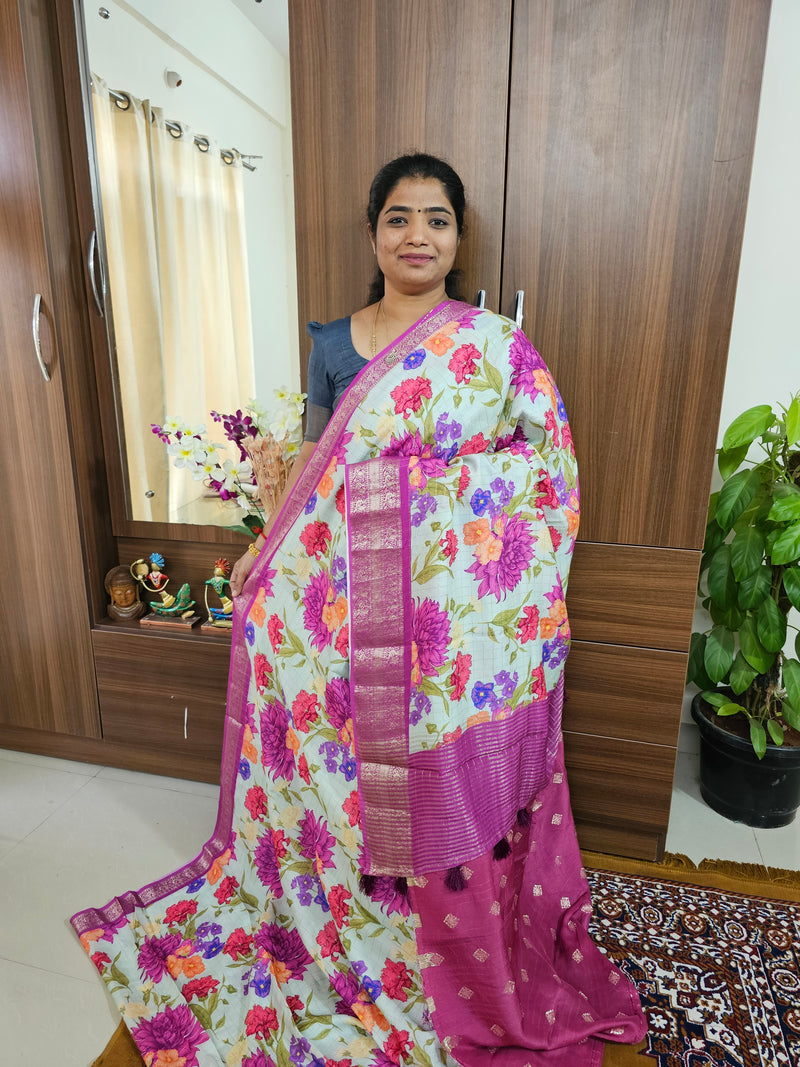 Silk Georgette Saree with Soft Zari Weaving Checks - Pink