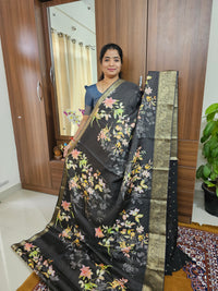 Silk Georgette Saree with Soft Zari Weaving Checks - Black