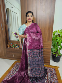 Linen Cotton with Ajark Pallu - Wine with Black