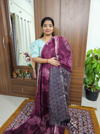 Linen Cotton with Ajark Pallu - Wine with Black