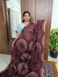 Linen Cotton with Ajark Pallu - Brown with Black