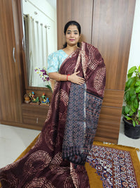 Linen Cotton with Ajark Pallu - Brown with Black