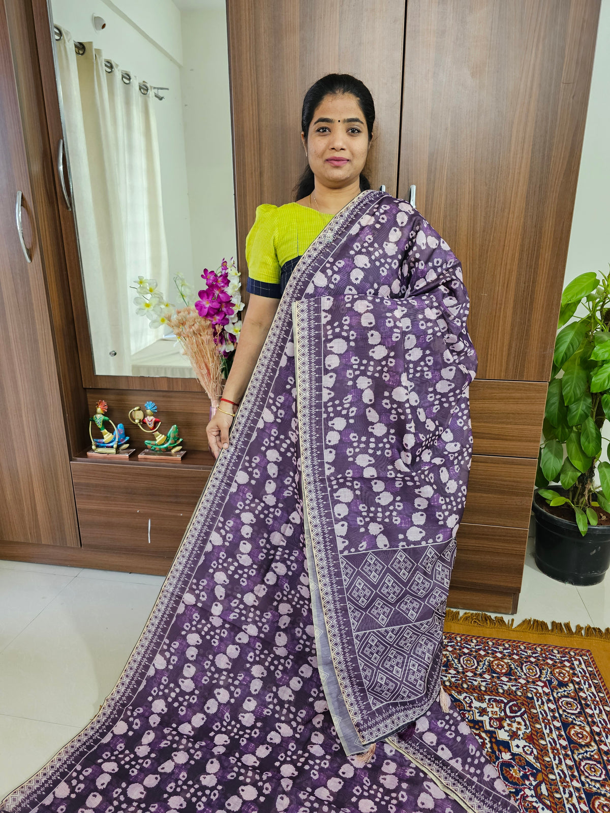 Semi Chanderi Saree - Purple