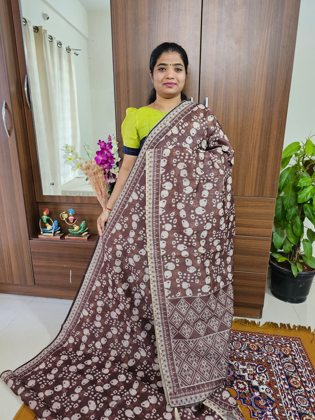 Semi Chanderi Saree - Brown