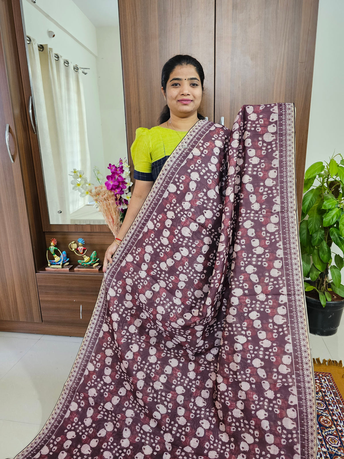 Semi Chanderi Saree - Maroon