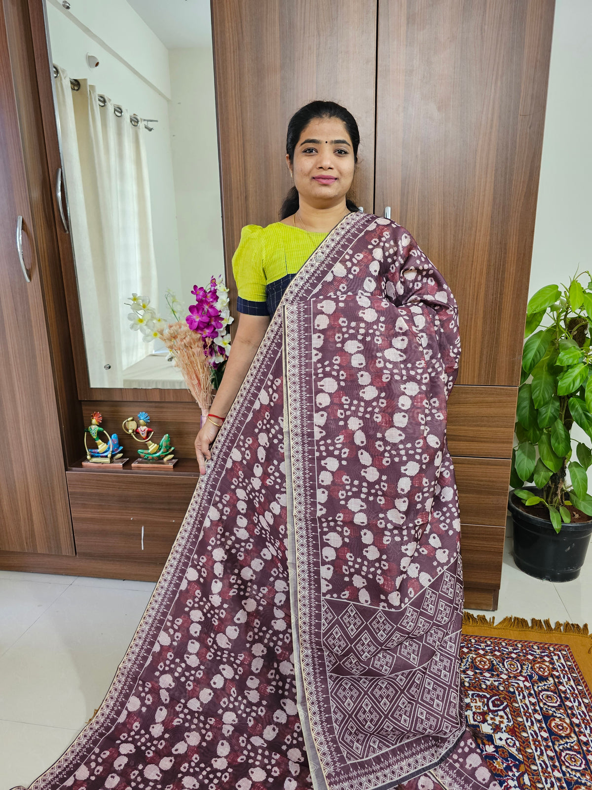 Semi Chanderi Saree - Maroon