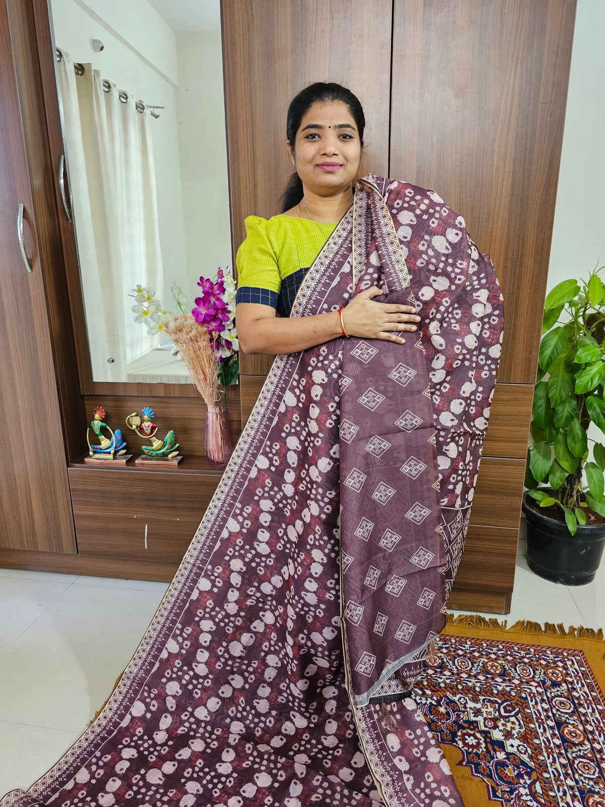 Semi Chanderi Saree - Maroon