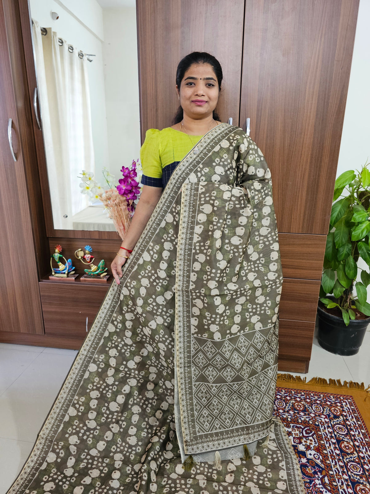 Semi Chanderi Saree - Green