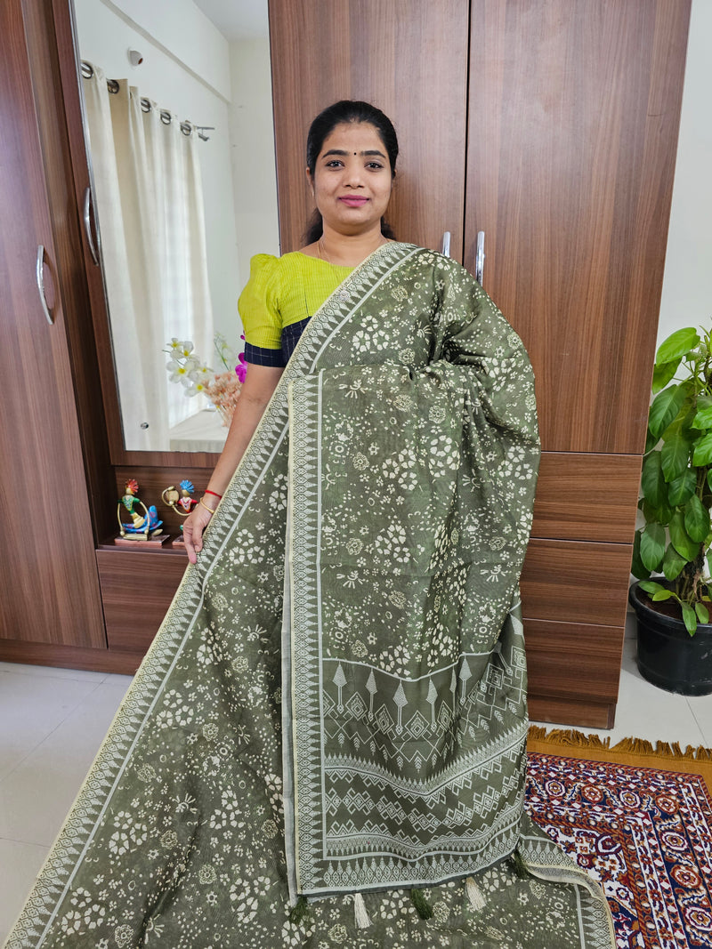 Semi Chanderi Saree - Green