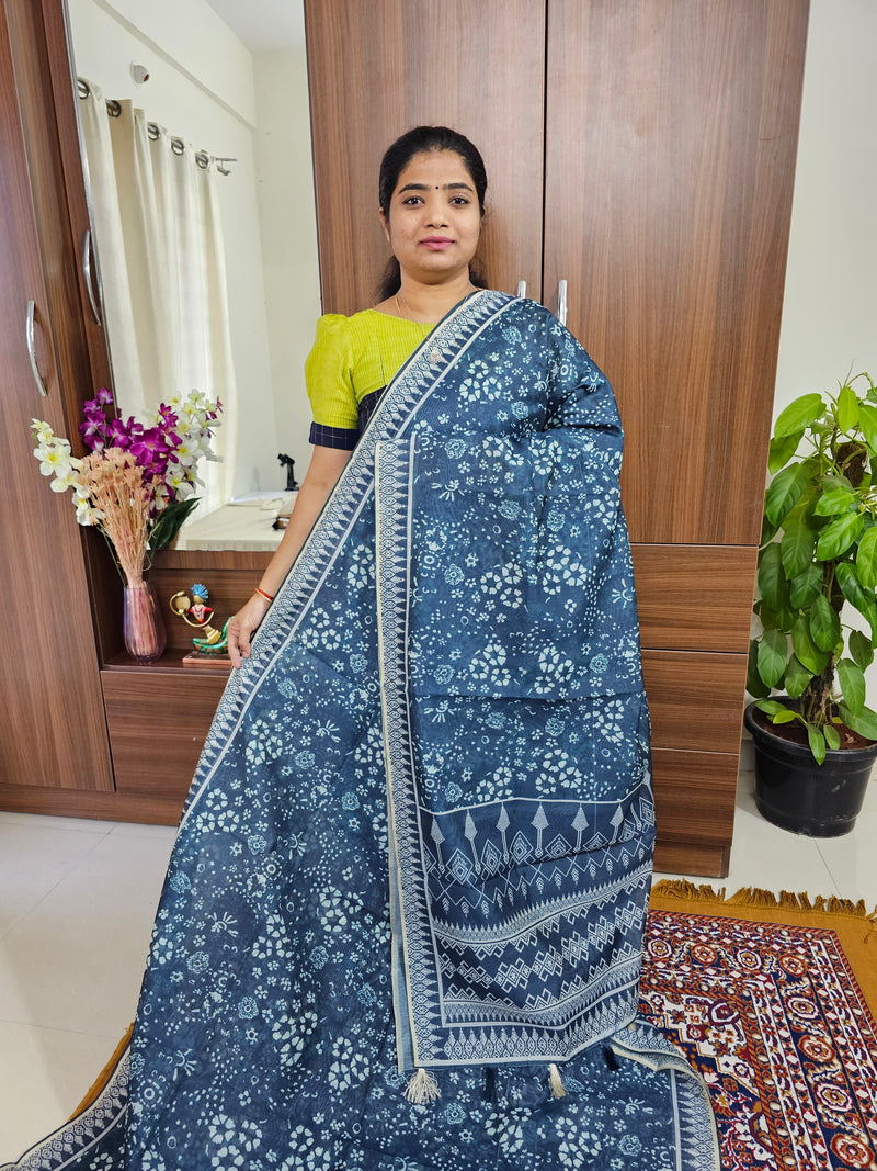 Semi Chanderi Saree - Dark Blue