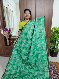 Semi Tussar with Striped Zari Weaving Saree - Sea Green with Dark Green