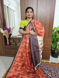 Semi Tussar with Striped Zari Weaving Saree - Orange with Brown