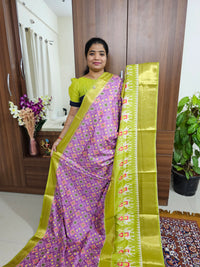 Pochampally Art Silk Saree - Lavender with Lime Green