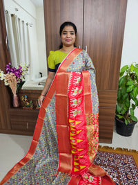 Pochampally Art Silk Saree - Grey with Peach