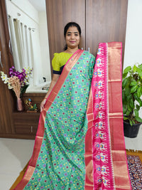 Pochampally Art Silk Saree - Sea Green with Pink