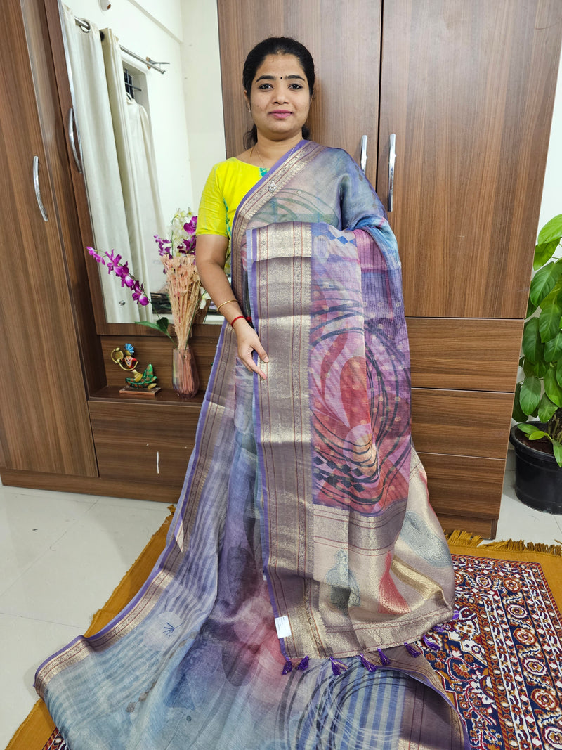 Tissue Linen Saree - Violet