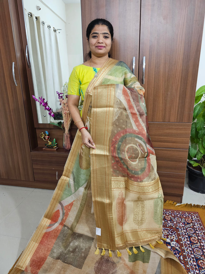 Tissue Linen Saree - Yellow