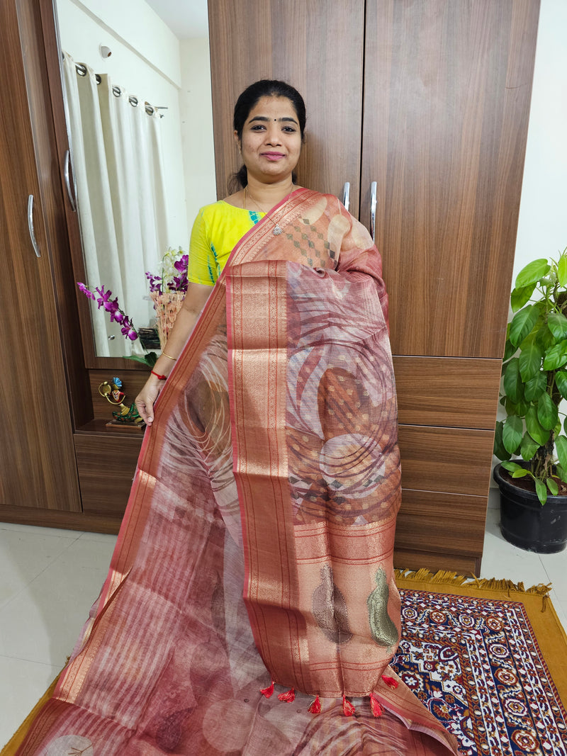 Tissue Linen Saree - Onion Pink