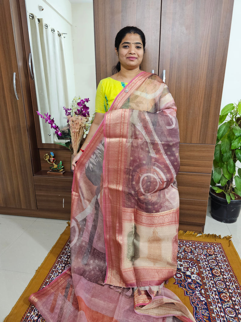 Tissue Linen Saree -  Pink