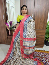 Semi Ghicha with Floral Pattern Saree - Grey with Red