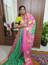 Pochampally Art Silk Saree - Green with Pink