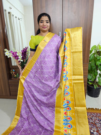 Pochampally Art Silk Saree - Lavender with Yellow