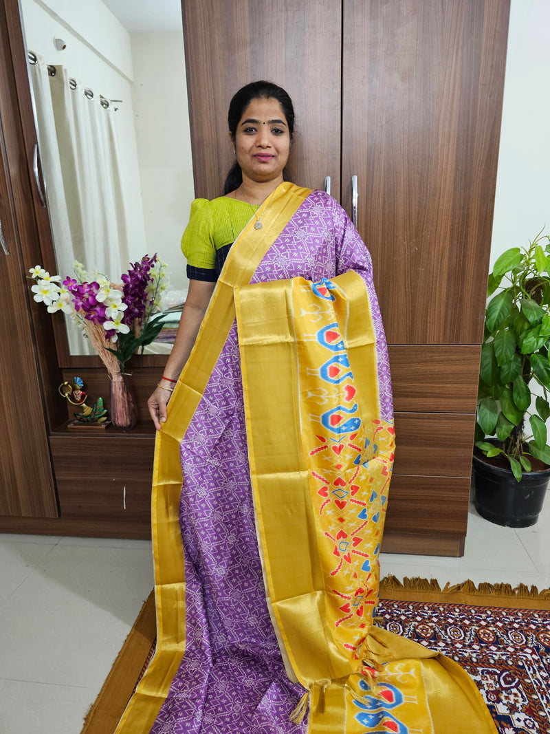 Pochampally Art Silk Saree - Lavender with Yellow