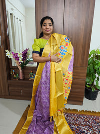 Pochampally Art Silk Saree - Lavender with Yellow