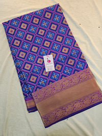 Soft Patola Sarees Kanjivaram  Pattern Long Border-  Blue with Purple