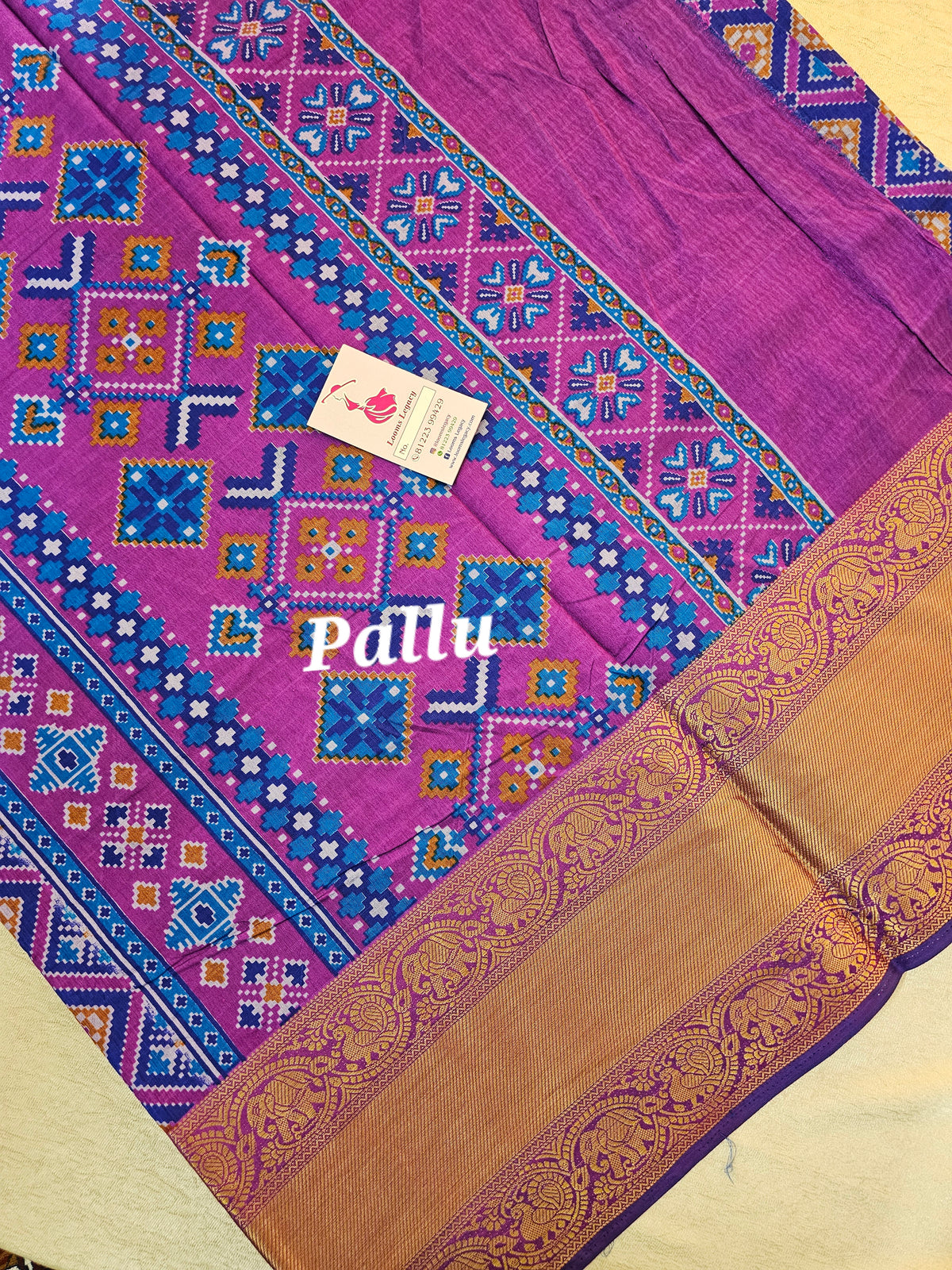 Soft Patola Sarees Kanjivaram  Pattern Long Border-  Blue with Purple