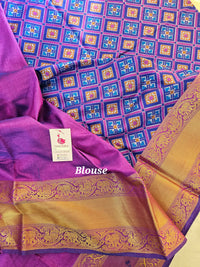 Soft Patola Sarees Kanjivaram  Pattern Long Border-  Blue with Purple