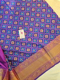 Soft Patola Sarees Kanjivaram  Pattern Long Border-  Blue with Purple