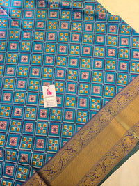 Soft Patola Sarees Kanjivaram Pattern Long Border- Blue with Violet