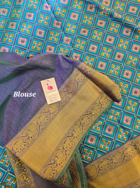 Soft Patola Sarees Kanjivaram Pattern Long Border- Blue with Violet